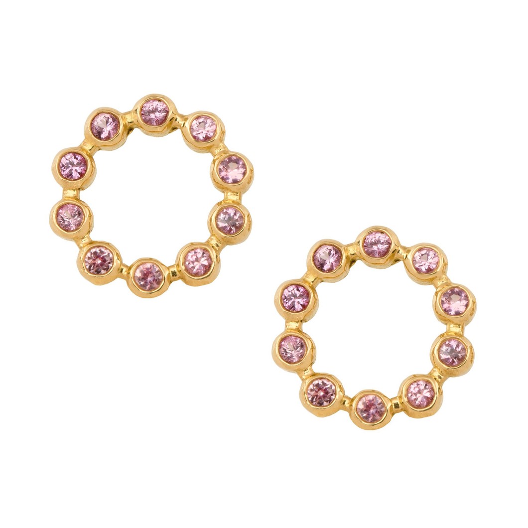 Pink Sapphire Circle Earrings